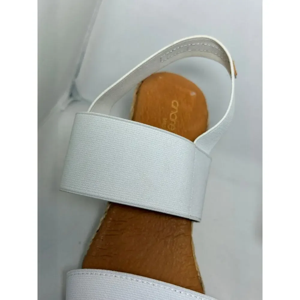 André Assous White Elastic Espadrille Wedge Sandals Made in Spain Size 37